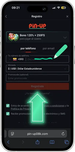 Llenar el formulario de registro en Pin-Up