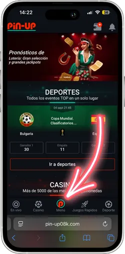 Abrir menú de navegación en Pin-Up